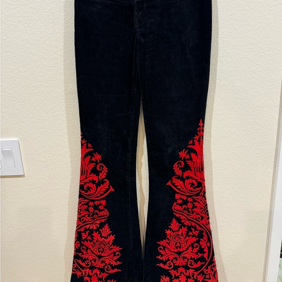 RARE Vintage JNCO Black Velvet Red Applique Flare Pants - Picture 2 of 7